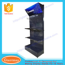 black color metal flooring display stand pegboard with hooks